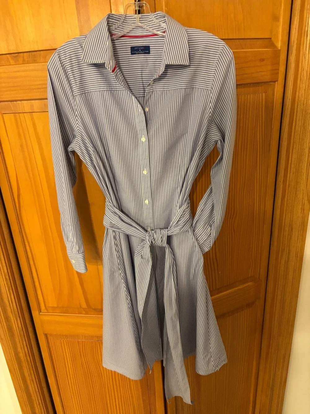 UNTUCKit Madison Blue & White Stripe Shirt Dress Size 10 - Picture 1 of 5